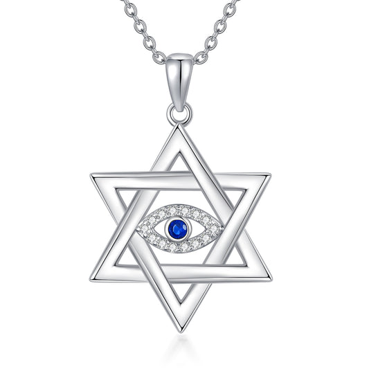 Evil Eye Necklace Sterling Silver Star of David Pendant Necklace Evil Eye Jewelry