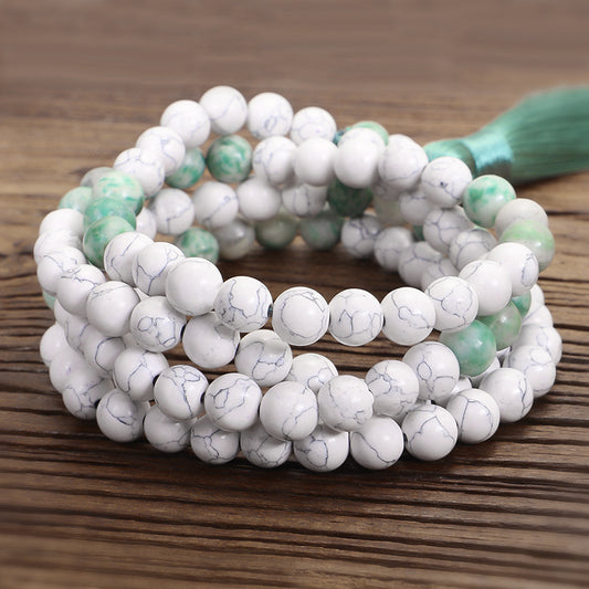 Necklace Bracelet Set 108 Iron Gallstone White Turquoise Long Tassel Necklace Yoga Necklace