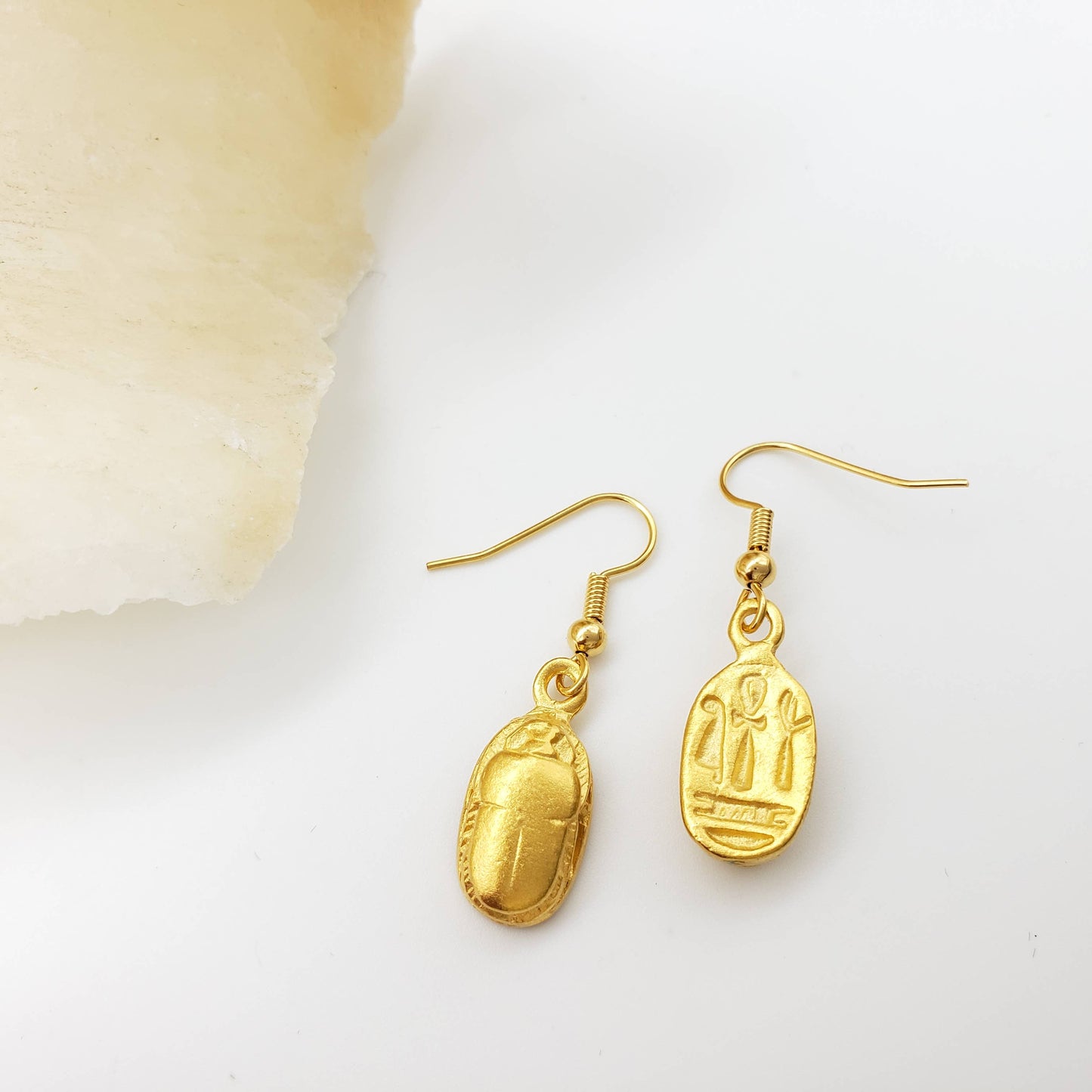 Egyptian Scarab Earrings - Gold Finish