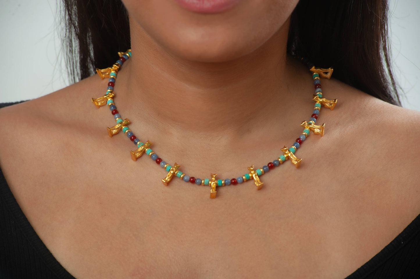 Egyptian Bastet Cat Beaded Necklace