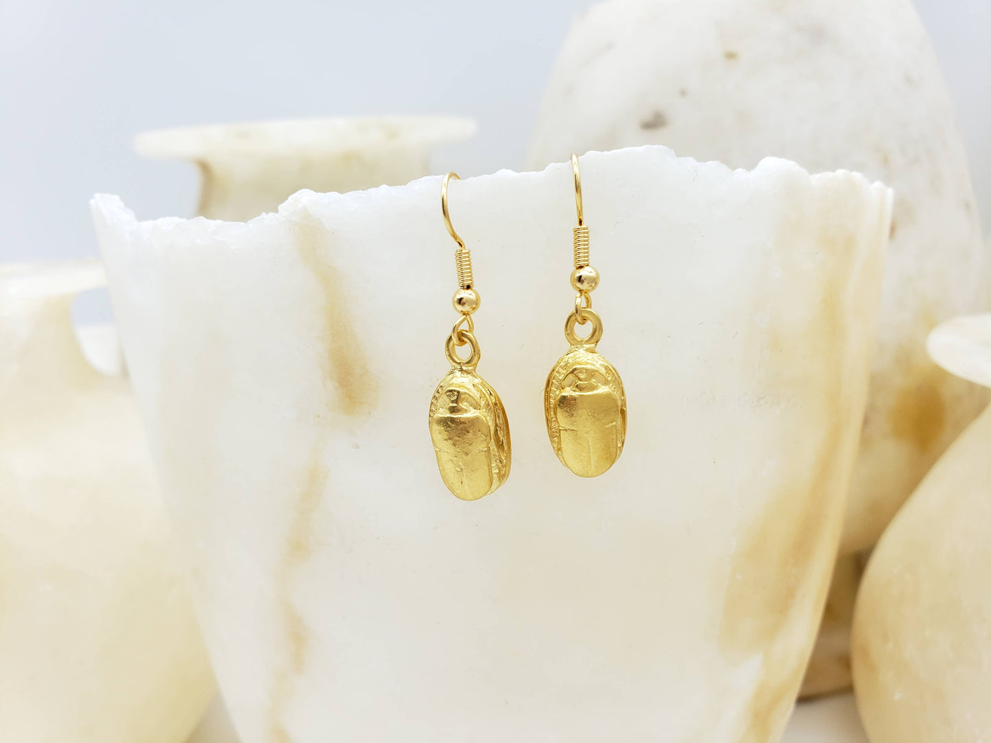 Egyptian Scarab Earrings - Gold Finish