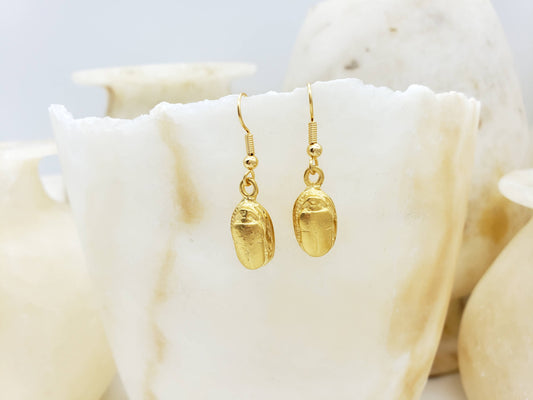 Egyptian Scarab Earrings - Gold Finish