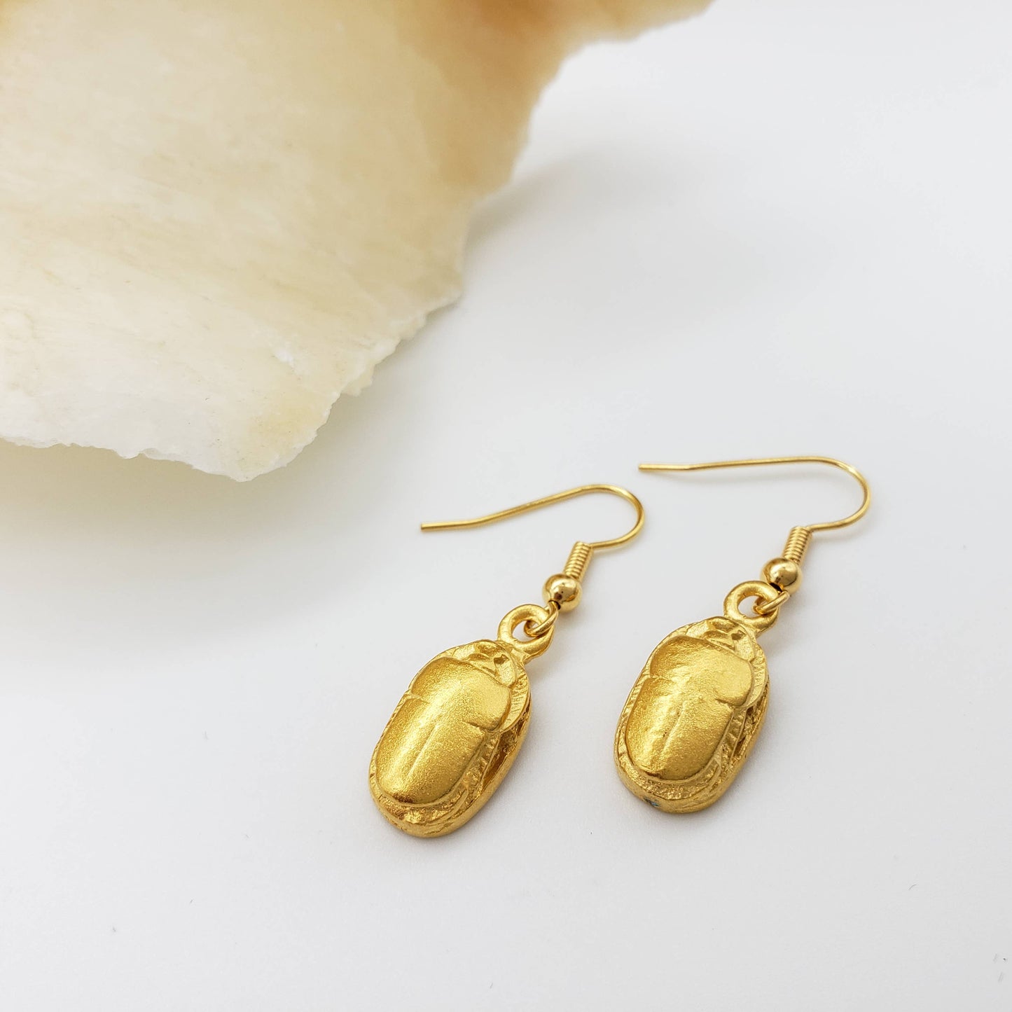 Egyptian Scarab Earrings - Gold Finish