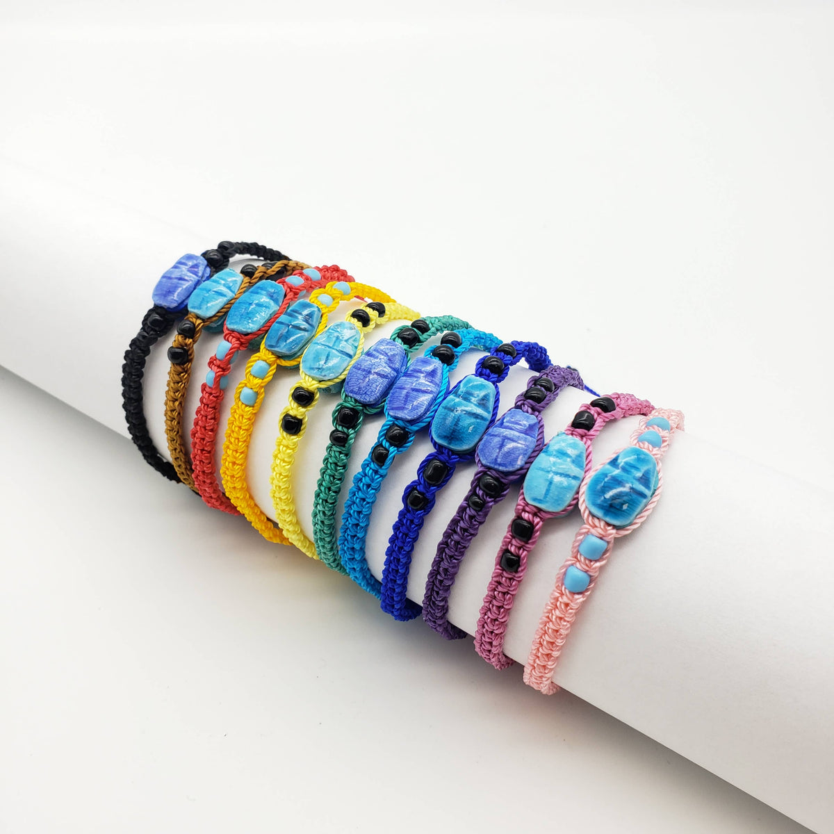Assorted Colorful Macramé Scarab Bracelets - Made in Egypt