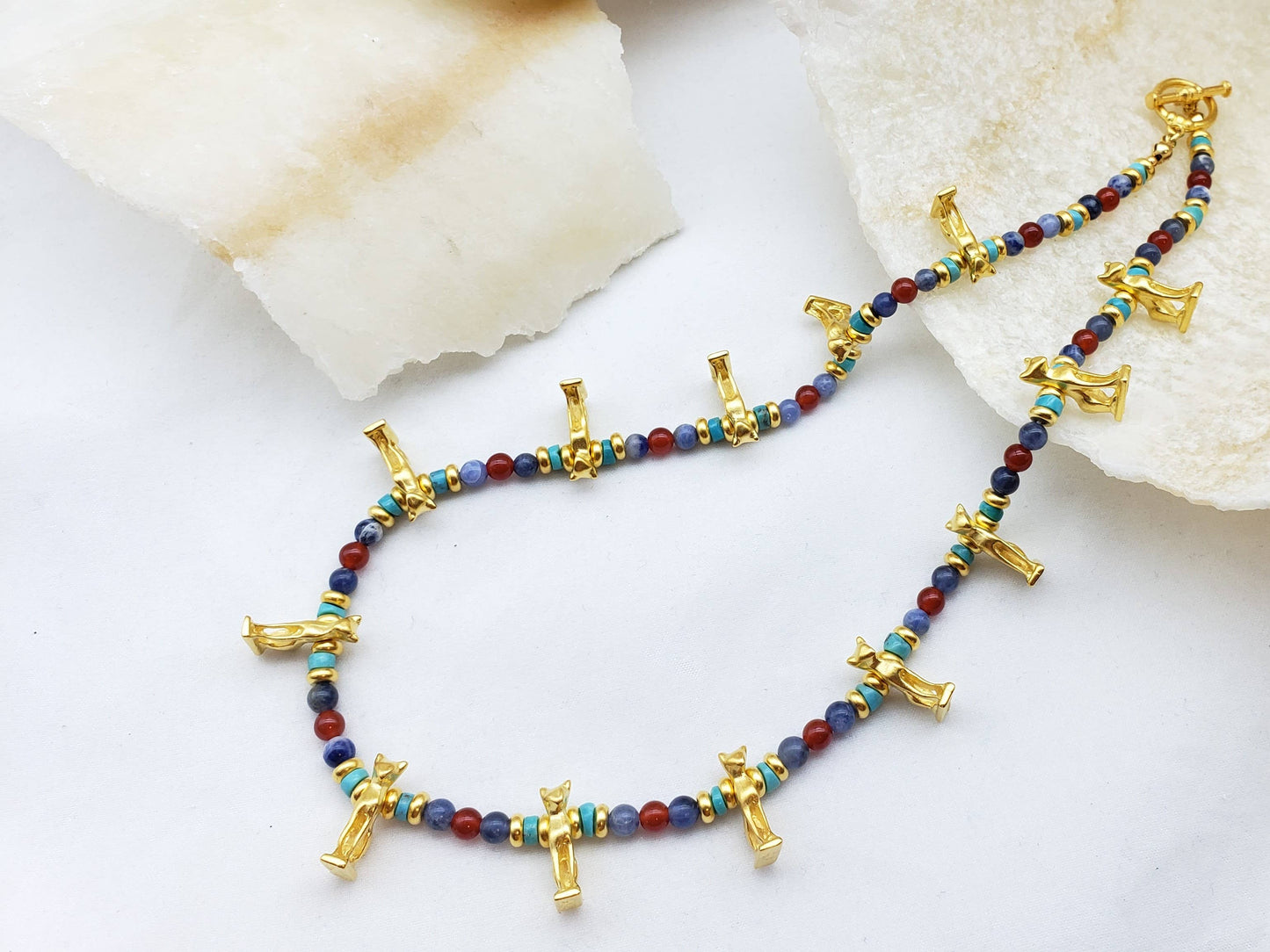 Egyptian Bastet Cat Beaded Necklace