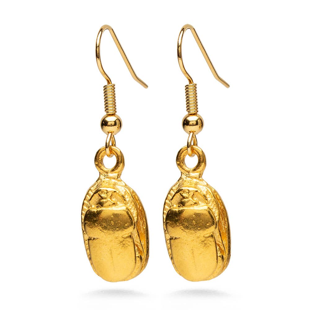 Egyptian Scarab Earrings - Gold Finish