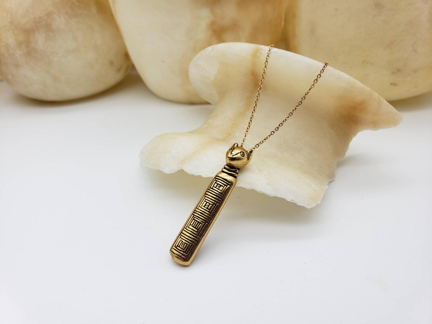 Egyptian Mummy Cat Pendant Necklace - Bastet Goddess