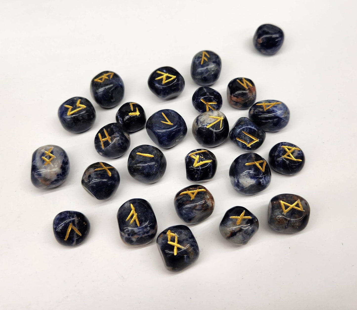 Sodalite Semi-Precious Gemstone Rune Sets with Velvet Pouch